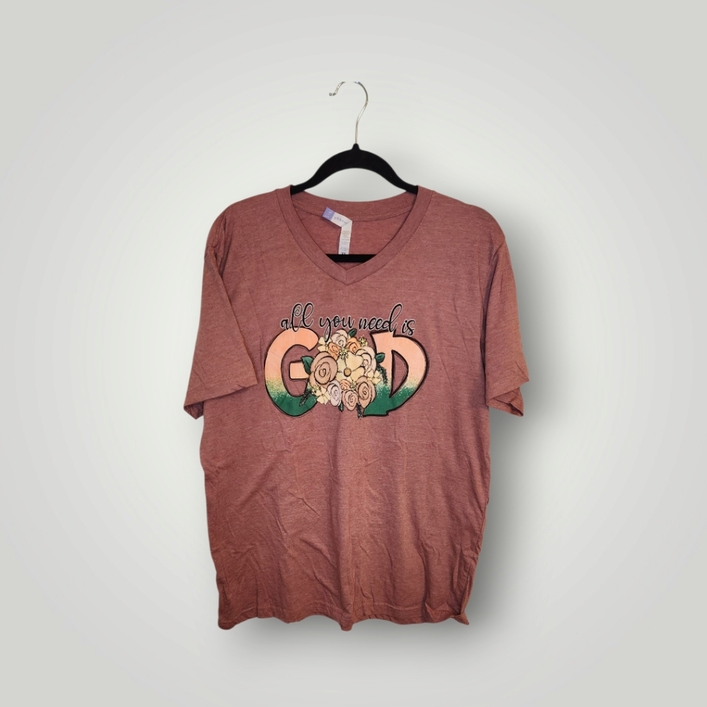 Graphic T-Shirt with Floral Design All you need is God size XL